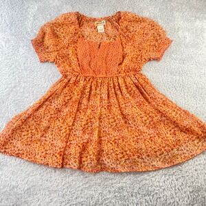 Mudd Babydoll Top Womens Small Orange Floral Crochet Lace Empire Waist Blouse